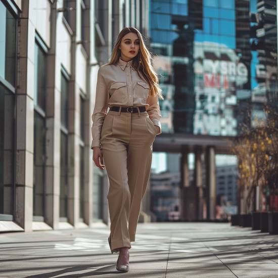 米色褲子配什么顏色上衣好看,米色褲子最佳上衣配色方案,顯白又高級