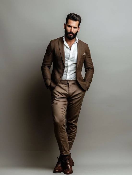 棕色衣服配什么顏色的褲子,棕色衣服褲子配色方案